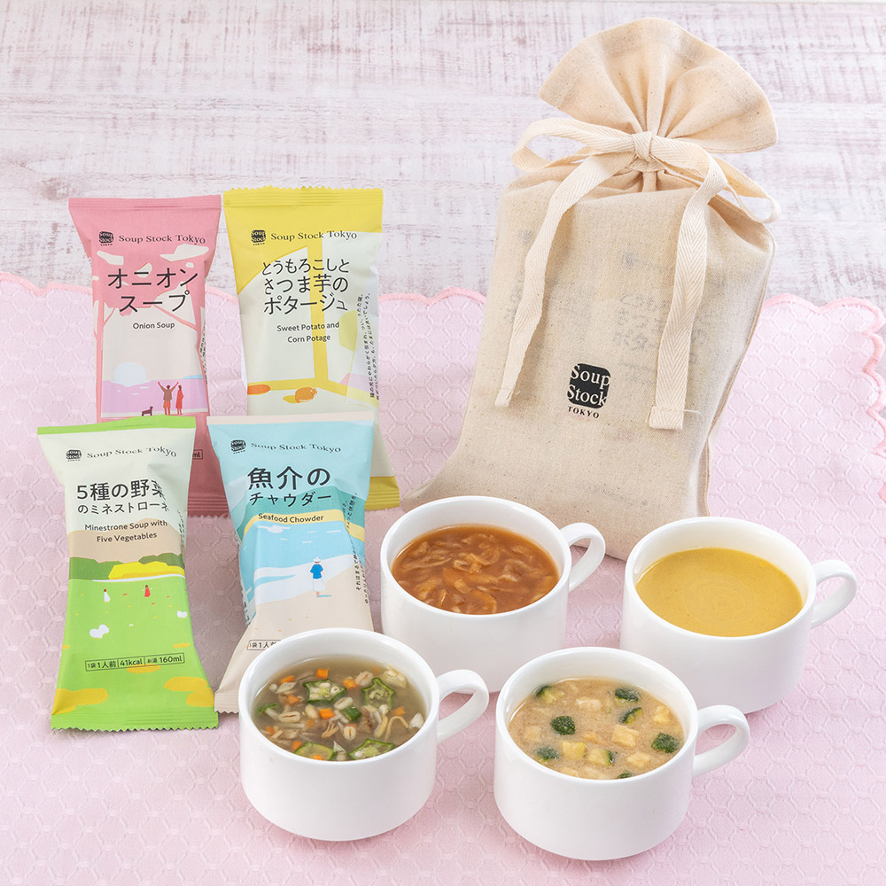 母の日 Soup Stock Tokyo「フリーズドライスープ4種類」とアレンジメントのセット