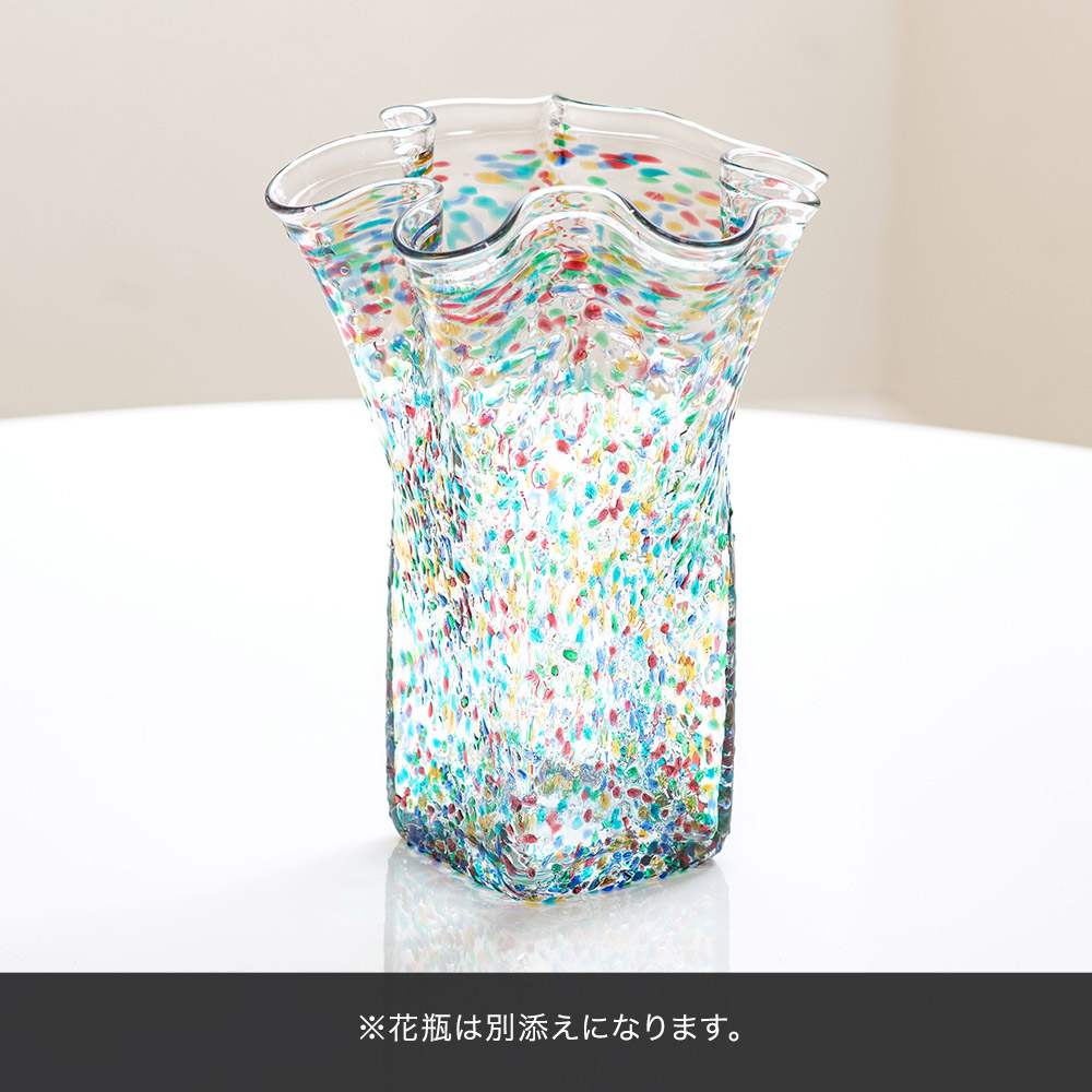 母の日 津軽びいどろ「天開 フリル花器（大）ねぶた」と花束のセット