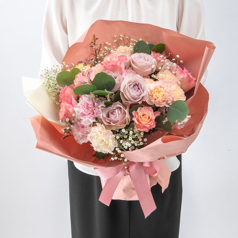 母の日 津軽びいどろ「天開 フリル花器（大）ねぶた」と花束のセット