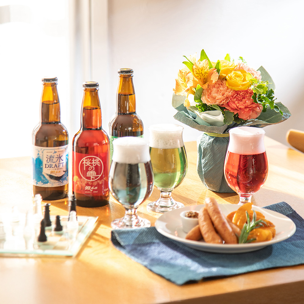 父の日 網走ビール「3種飲み比べ」とそのまま飾れるブーケのセット