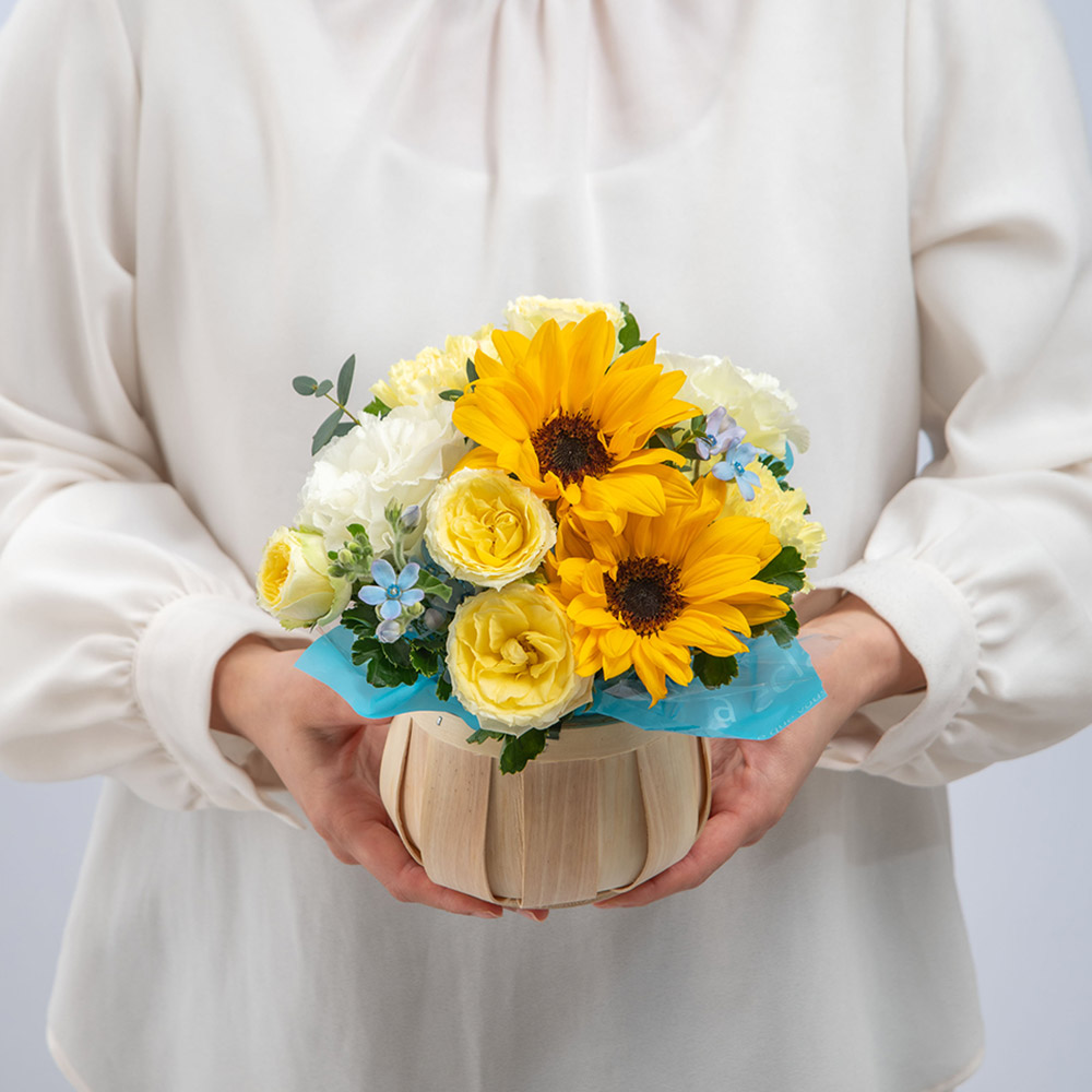 6月旬の花ヒマワリ アレンジメント「フィエスタロ―ズ」