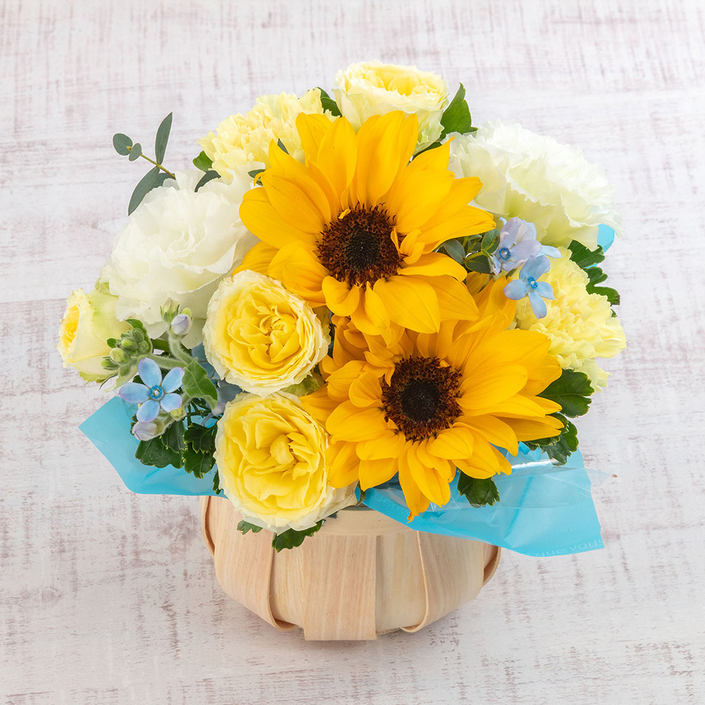 【最短翌日届け】6月旬の花ヒマワリ アレンジメント「フィエスタロ―ズ」