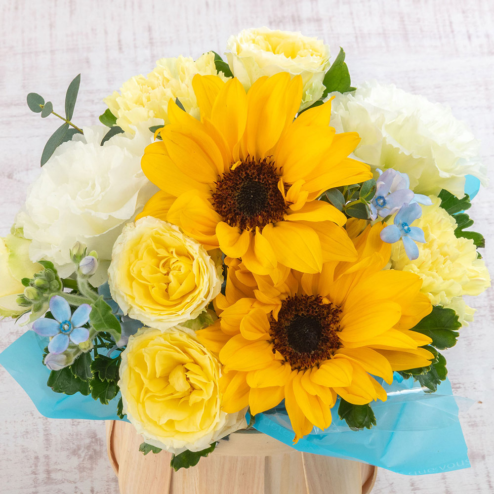 【最短翌日届け】6月旬の花ヒマワリ アレンジメント「フィエスタロ―ズ」