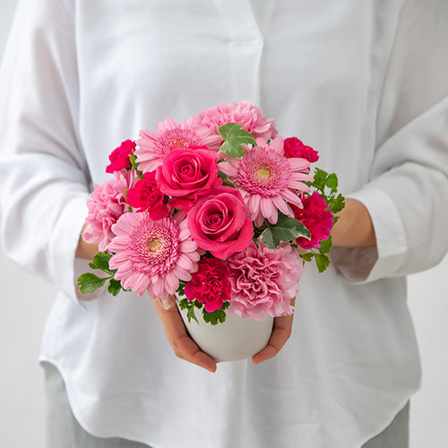 【おまかせシリーズ】季節のお花ピンク系アレンジメント