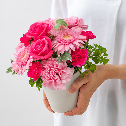 【おまかせシリーズ】季節のお花ピンク系アレンジメント