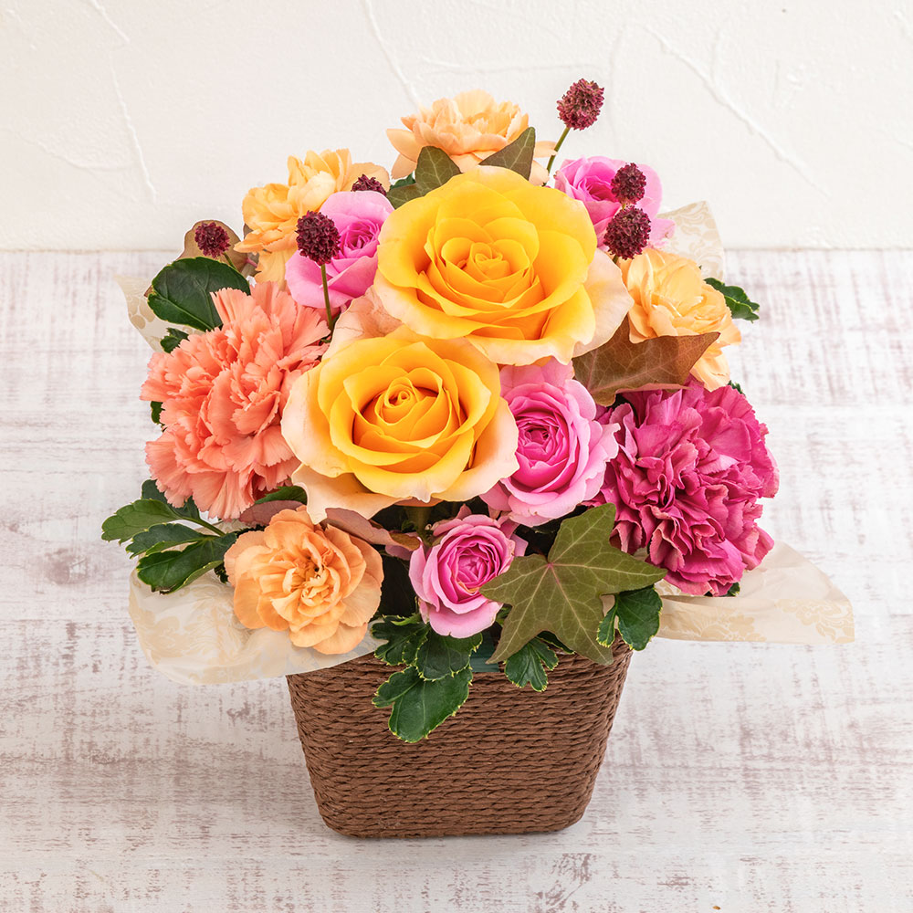 【最短翌日届け】9月旬の花 バラ アレンジメント「シャルール」