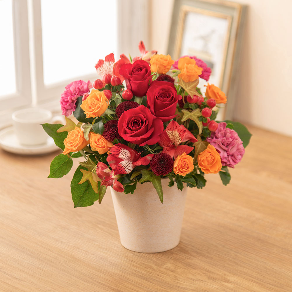 【最短翌日届け】9月旬の花 バラ アレンジメント「ベルフーレ」