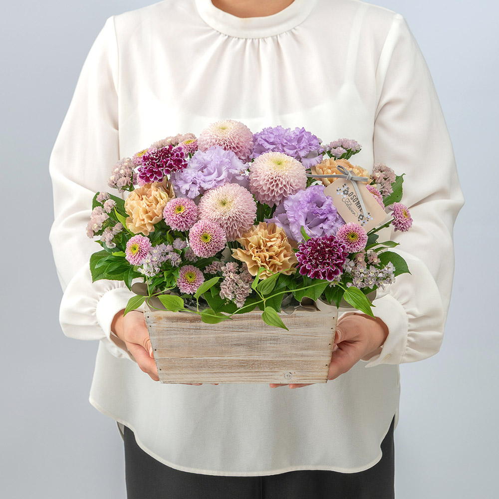 【お供え用】 O・SO・NA・E flower 「9月のウッドボックスアレンジメント」