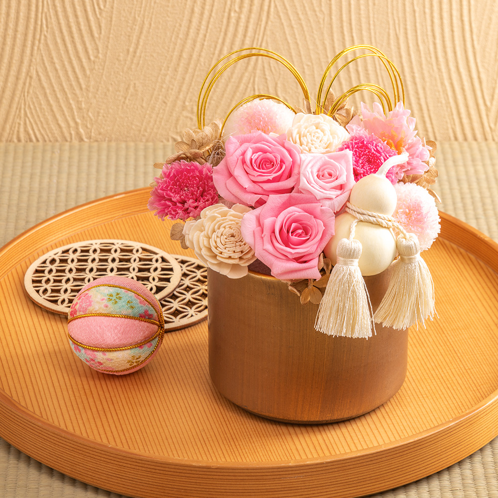 【長寿祝い】プリザーブド＆アーティフィシャルアレンジメント「桃色寿花（ももいろじゅか）」