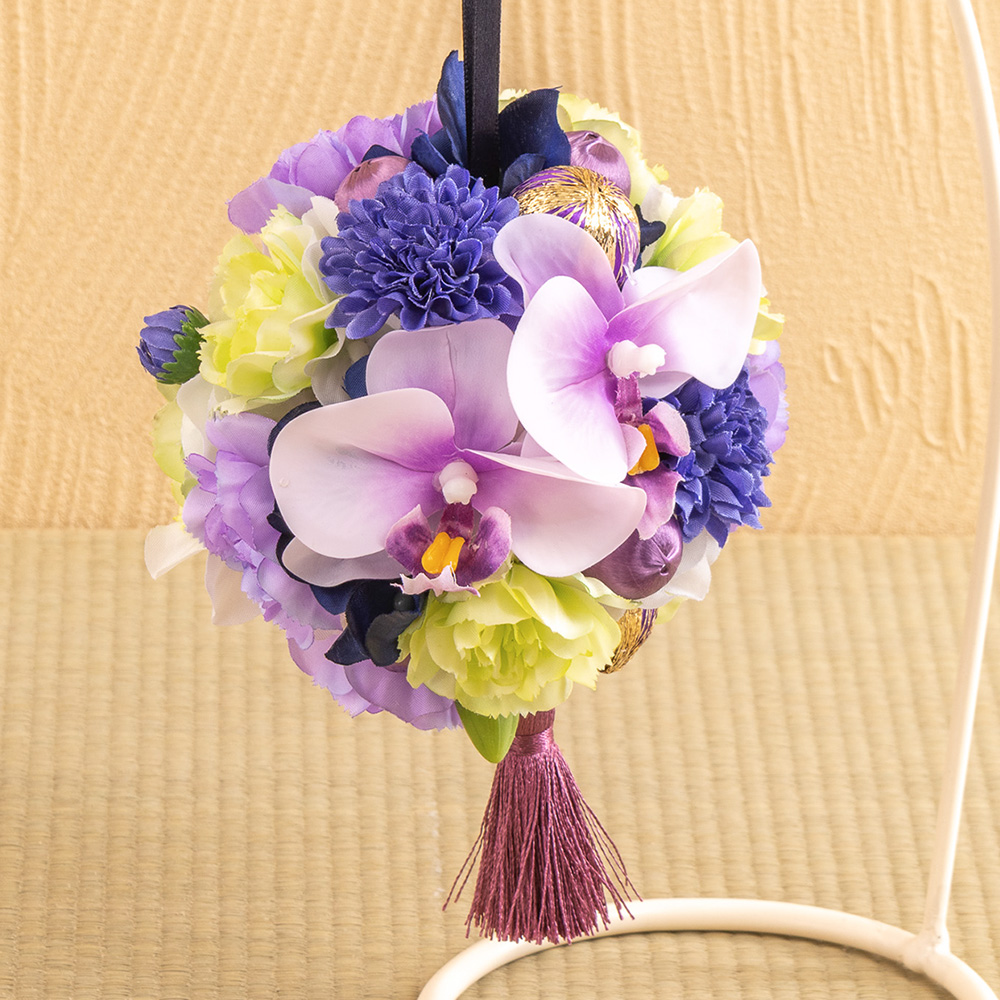 【長寿祝い】アーティフィシャルアレンジメント「鞠華（パープル）」