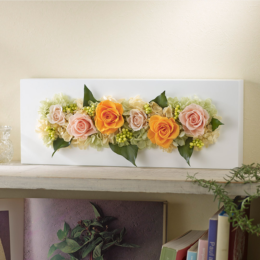 【最短翌日届け】プリザーブド＆アーティフィシャルアレンジメント「ローズブロッサム・ピュアオレンジ」（ホワイト）