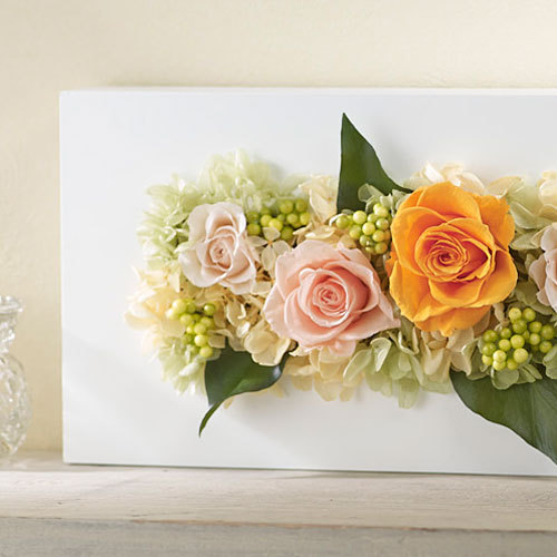 【最短翌日届け】プリザーブド＆アーティフィシャルアレンジメント「ローズブロッサム・ピュアオレンジ」（ホワイト）