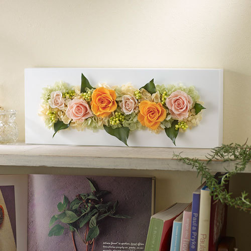 【最短翌日届け】プリザーブド＆アーティフィシャルアレンジメント「ローズブロッサム・ピュアオレンジ」（ホワイト）