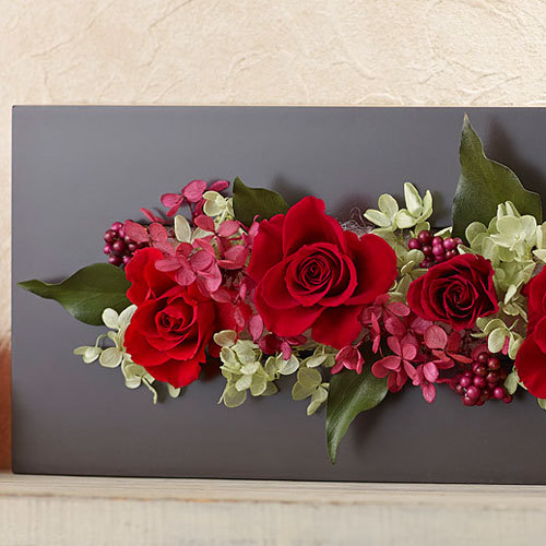 【最短翌日届け】プリザーブド＆アーティフィシャルアレンジメント「ローズブロッサム・パッションロッソ」