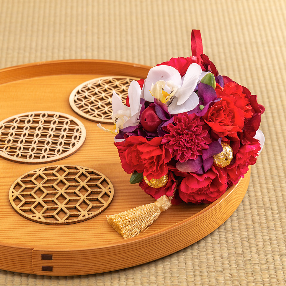 【長寿祝い】アーティフィシャルアレンジメント「鞠華（レッド）」