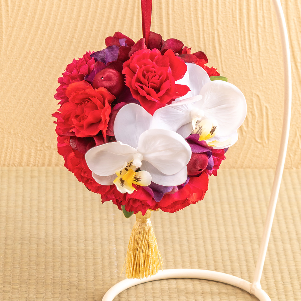 【長寿祝い】アーティフィシャルアレンジメント「鞠華（レッド）」