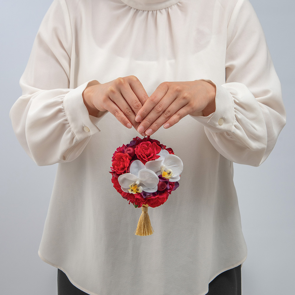 【長寿祝い】アーティフィシャルアレンジメント「鞠華（レッド）」
