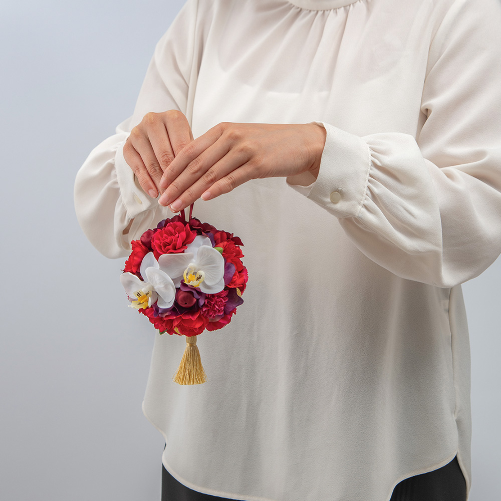 【長寿祝い】アーティフィシャルアレンジメント「鞠華（レッド）」