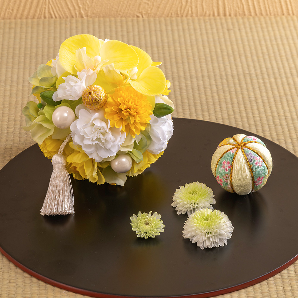 【長寿祝い】アーティフィシャルアレンジメント「鞠華（イエロー）」