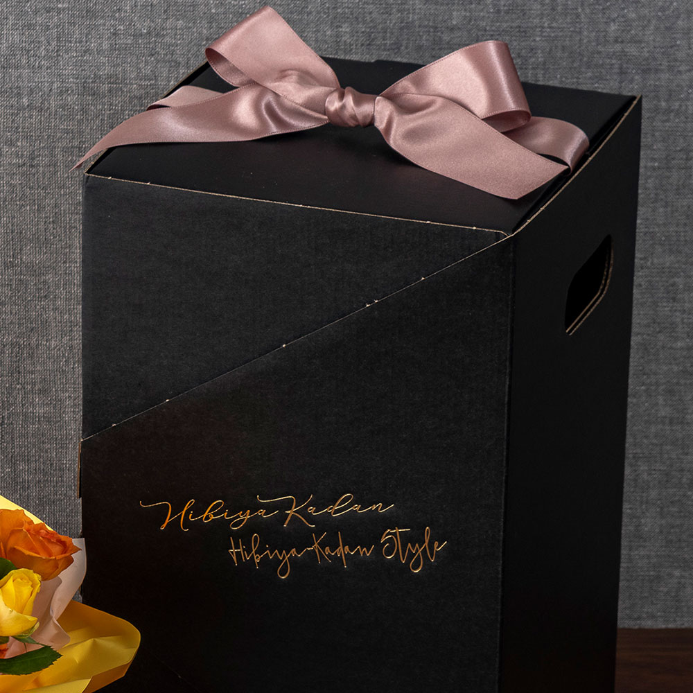 メロディボックス花束「ローズハッピーバースデー」（イエロー・オレンジ）【沖縄届不可】