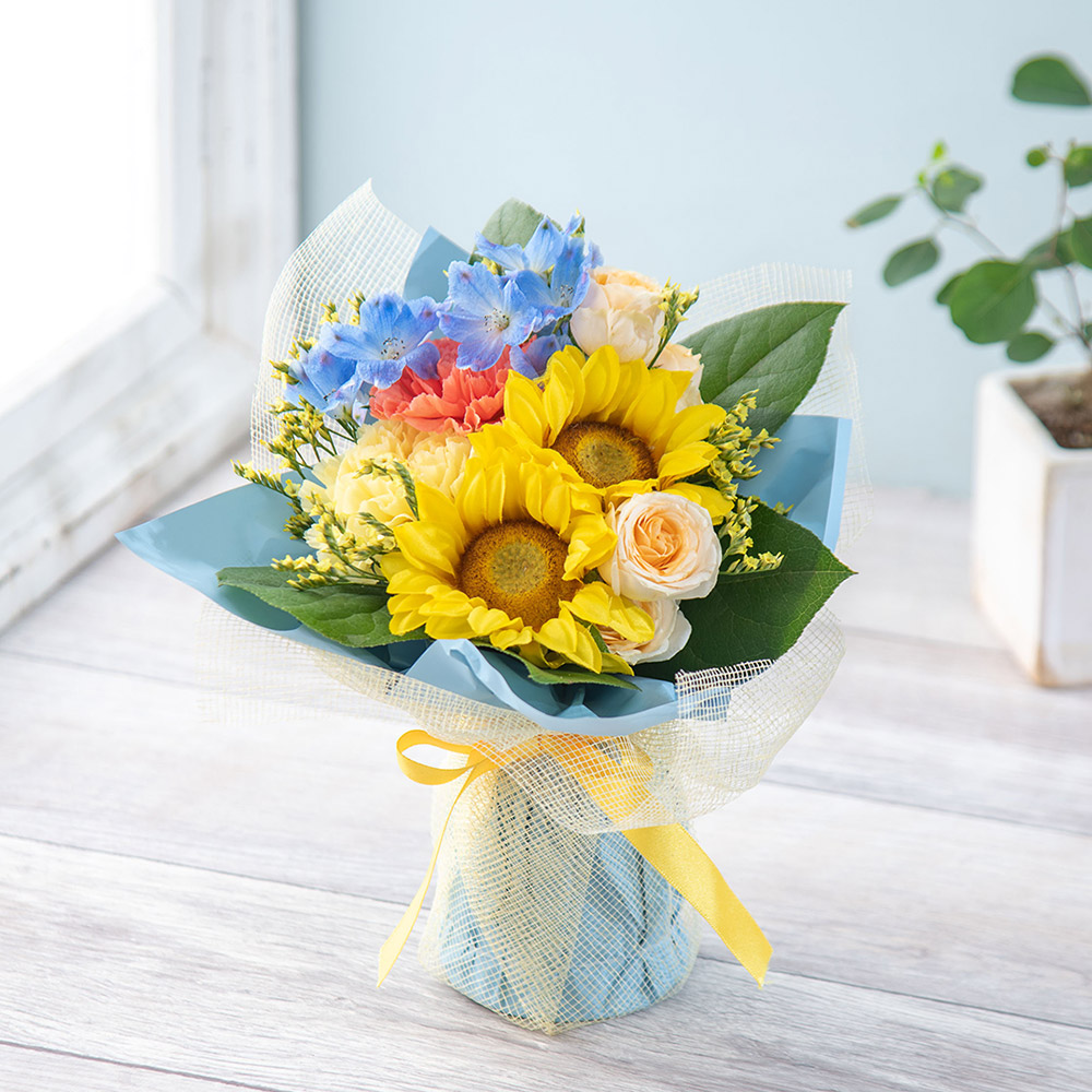 6月旬の花ヒマワリ そのまま飾れるブーケ「ソレイユ」