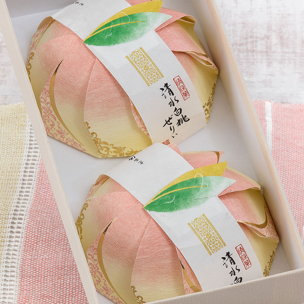 源 吉兆庵「清水白桃ぜりぃ2個入り」とアレンジメントのセット