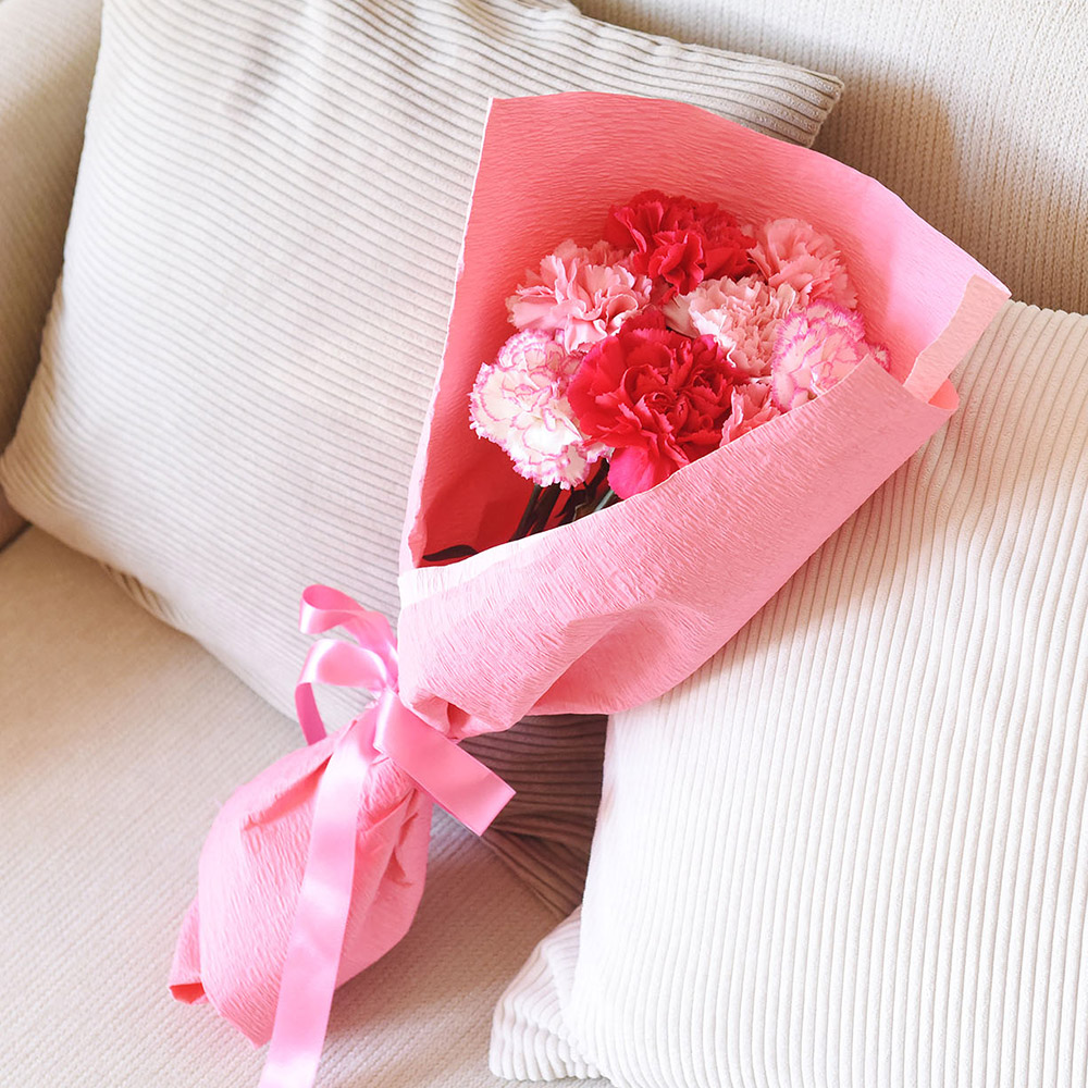 母の日 ピンク色のカーネーションの花束「いつもありがとう」
