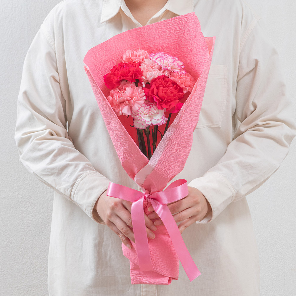 母の日 ピンク色のカーネーションの花束「いつもありがとう」