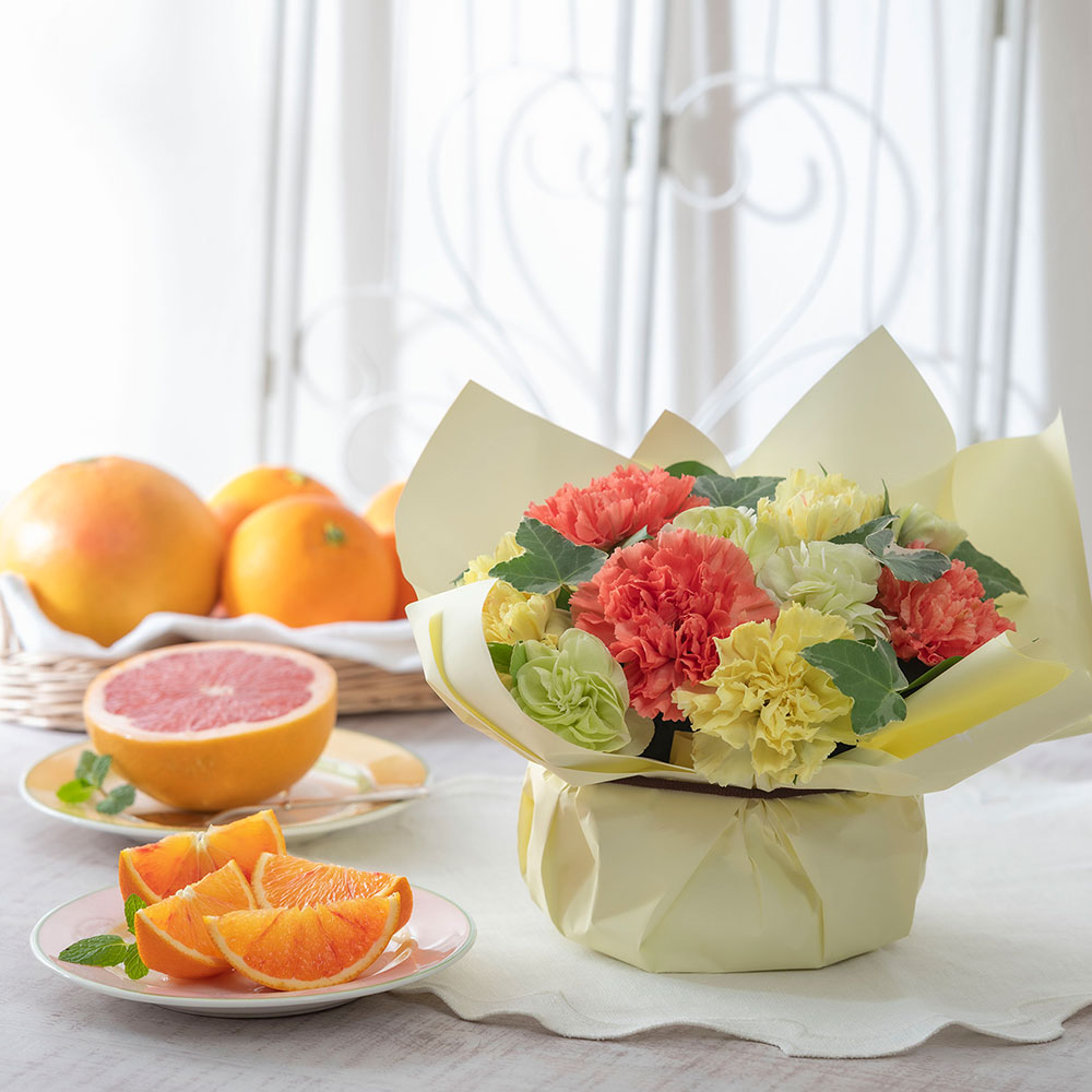 母の日 愛知県産「レッド系グレープフルーツ＆ブラッドオレンジ」とアレンジメントのセット