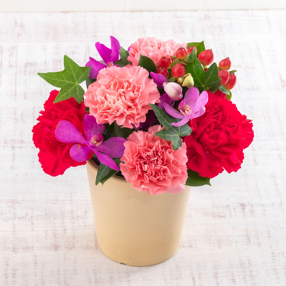 母の日 父母セット 箸（若狭塗）＆箸置き（津軽びいどろ）ペアセットとアレンジメントのセット