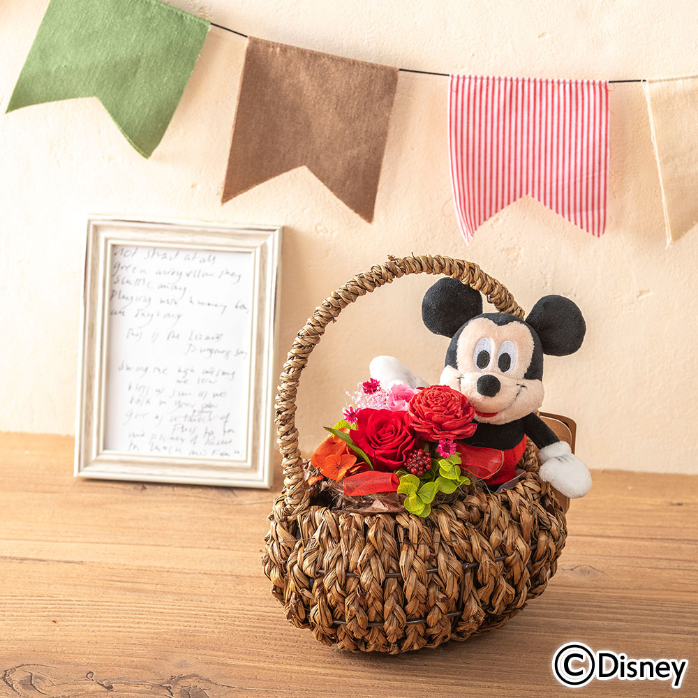 【母の日まだ間に合う！】 ディズニー プリザーブドアレンジメントとぬいぐるみのセット（ミッキーマウス）