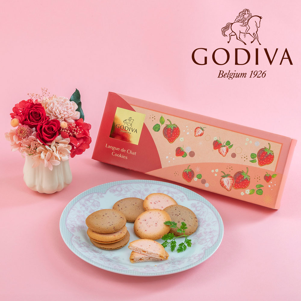 母の日 ゴディバ「あまおう苺クッキー アソートメント」とプリザーブドアレンジメントのセット