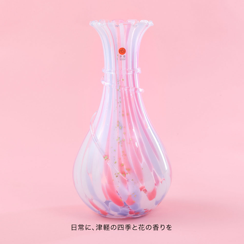 母の日 津軽びいどろ「口すぼまり 花瓶」と花束のセット