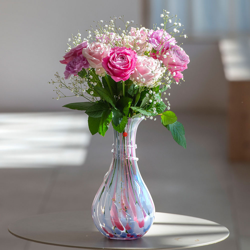 母の日 津軽びいどろ「口すぼまり 花瓶」と花束のセット