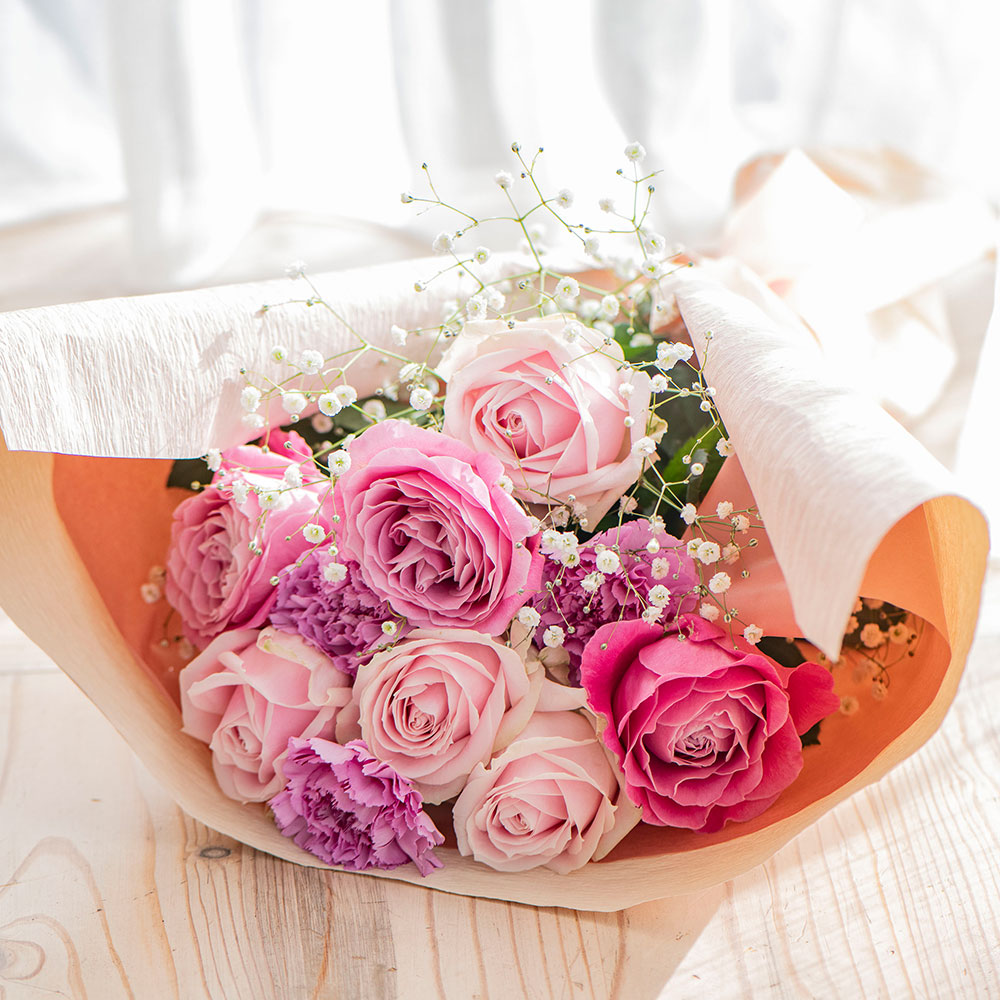 母の日 津軽びいどろ「口すぼまり 花瓶」と花束のセット