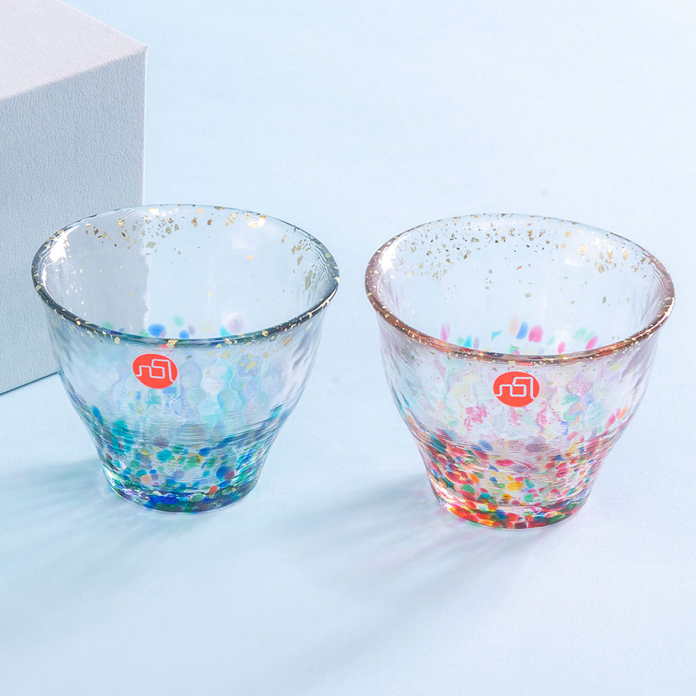 【父の日まだ間に合う！】父の日 津軽びいどろ「MATSURI 金彩ぐいのみペア」とアレンジメントのセット