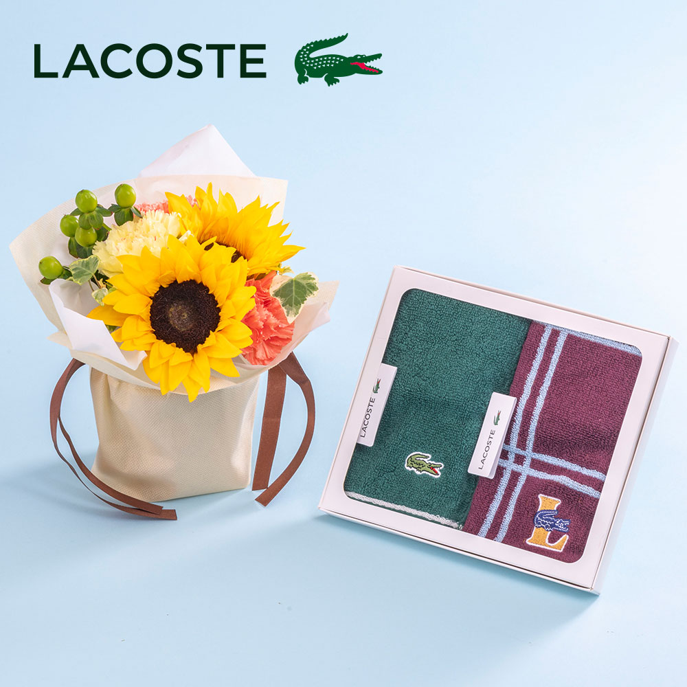 父の日 ラコステ「タオルハンカチ」とそのまま飾れるブーケのセット