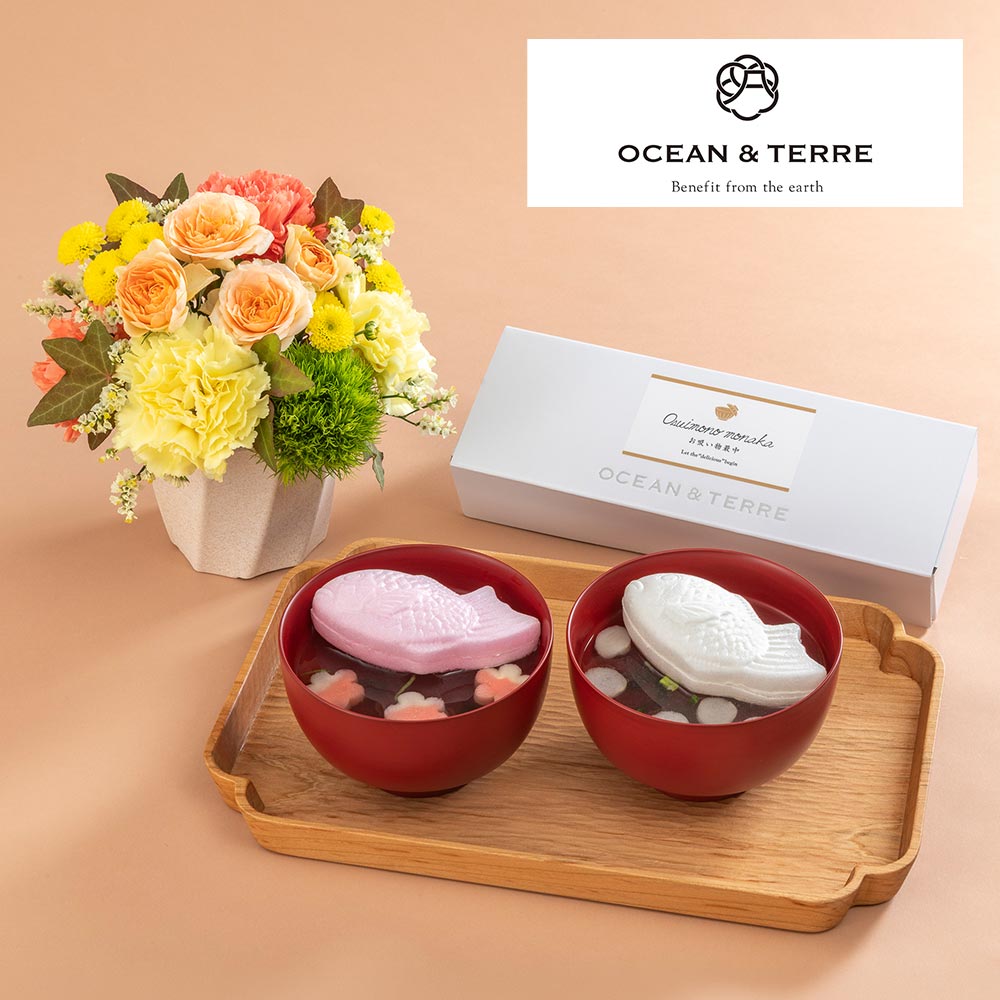 【敬老の日まだ間に合う！】 敬老の日 OCEAN & TERRE 「鯛のお吸い物最中」とアレンジメントのセット
