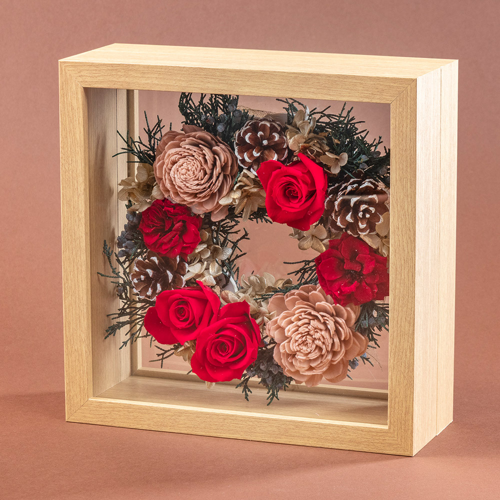 クリスマス プリザーブドフラワーリースフレーム「Crimson Snowfall」