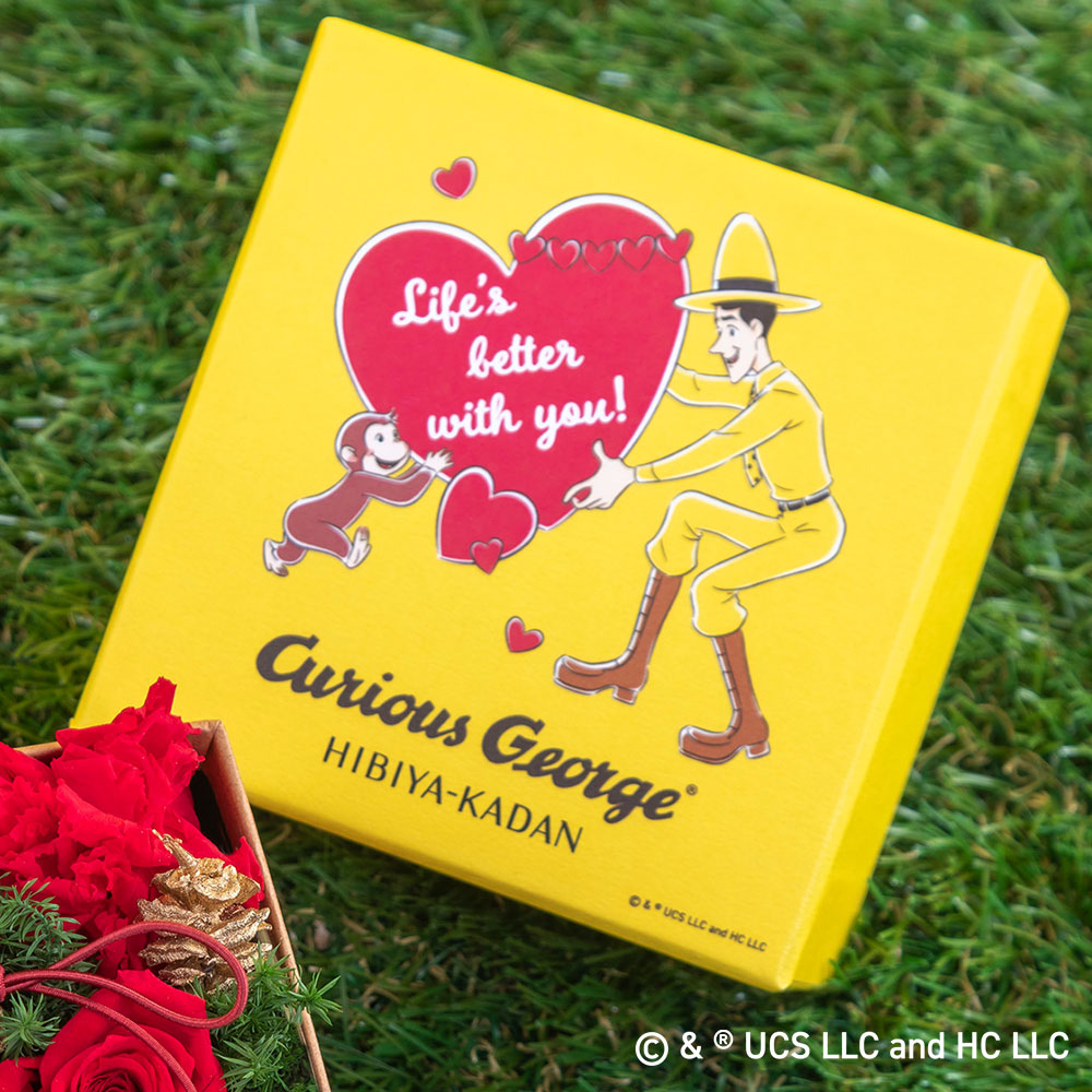 クリスマス おさるのジョージ プリザーブド＆ドライフラワーアレンジメント「ハートフル」