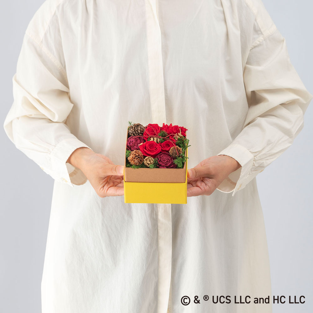 クリスマス おさるのジョージ プリザーブド＆ドライフラワーアレンジメント「ハートフル」