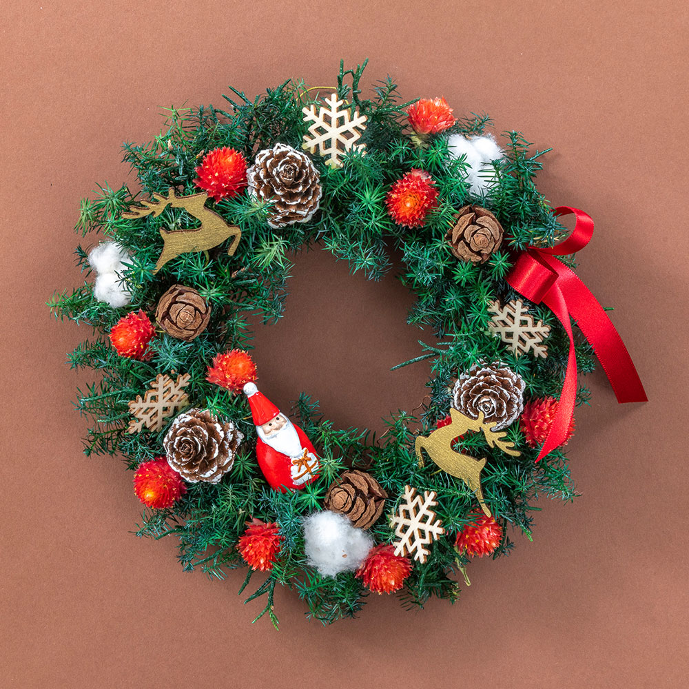 【クリスマスまだ間に合う！】 ドライフラワーリース「サンタ・ドロップ」