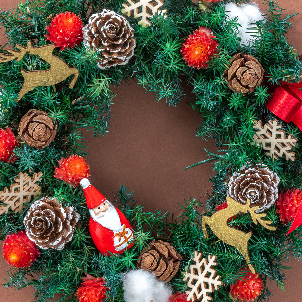 【クリスマスまだ間に合う！】 ドライフラワーリース「サンタ・ドロップ」