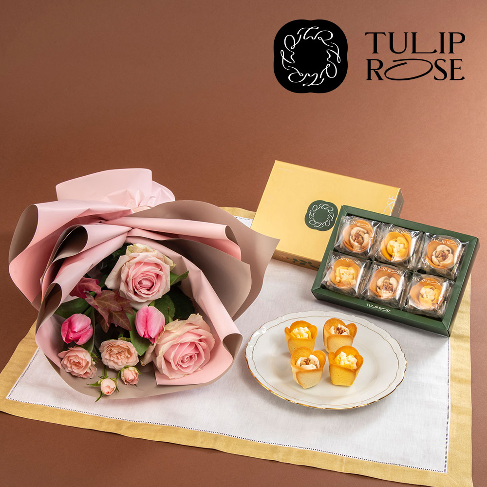 クリスマス TOKYO TULIP ROSE「チューリップローズ6個入り」と花束のセット