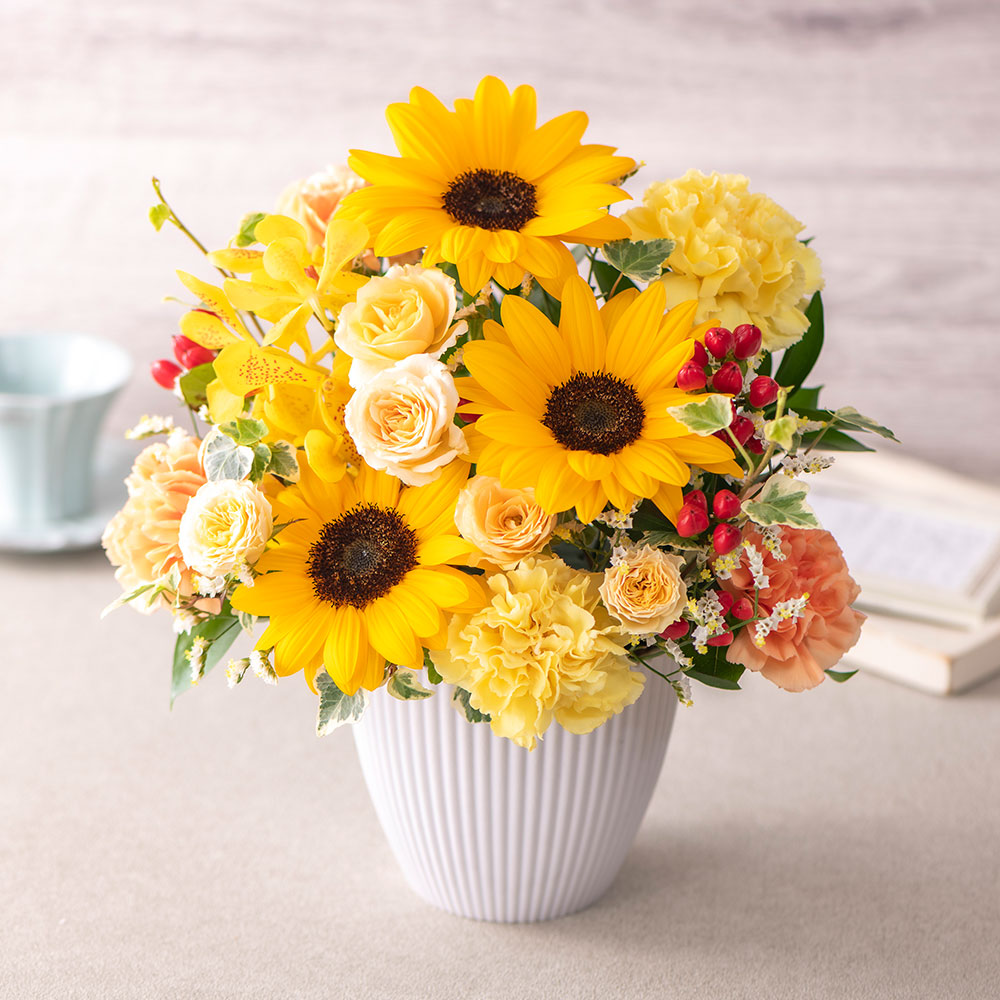 【最短翌日届け】7月旬の花 ヒマワリ アレンジメント「ソレイユ」