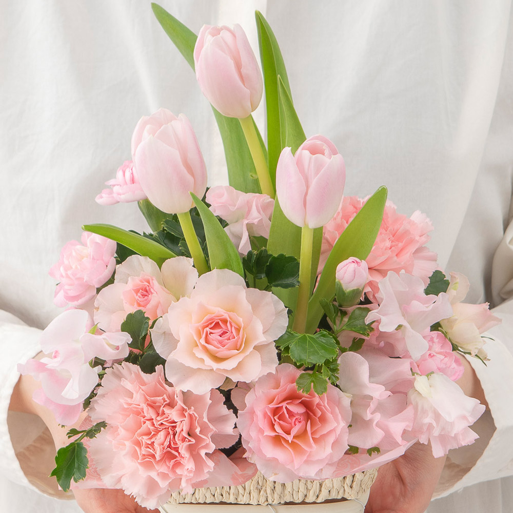 【最短翌日届け】2月旬の花 チューリップ アレンジメント「ロゼシュークル」