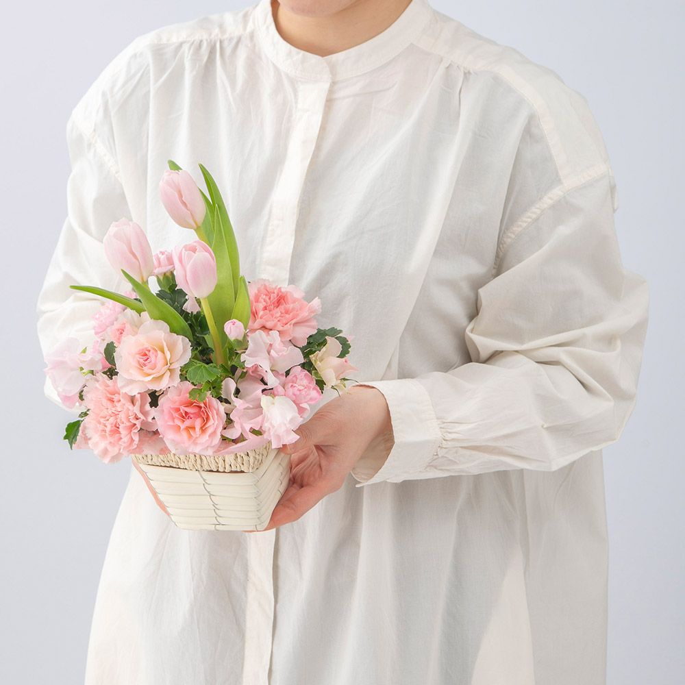 【最短翌日届け】2月旬の花 チューリップ アレンジメント「ロゼシュークル」