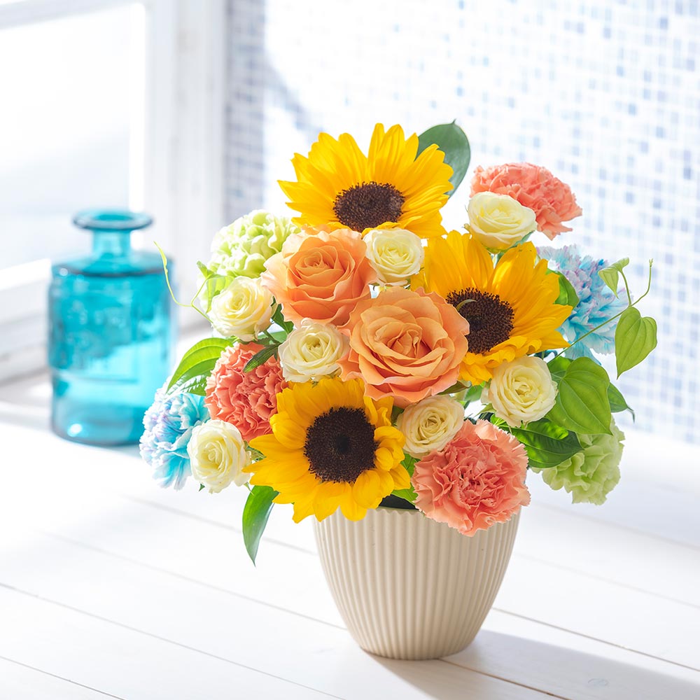 【最短翌日届け】8月 旬の花 ヒマワリ アレンジメント「ソレイユ」