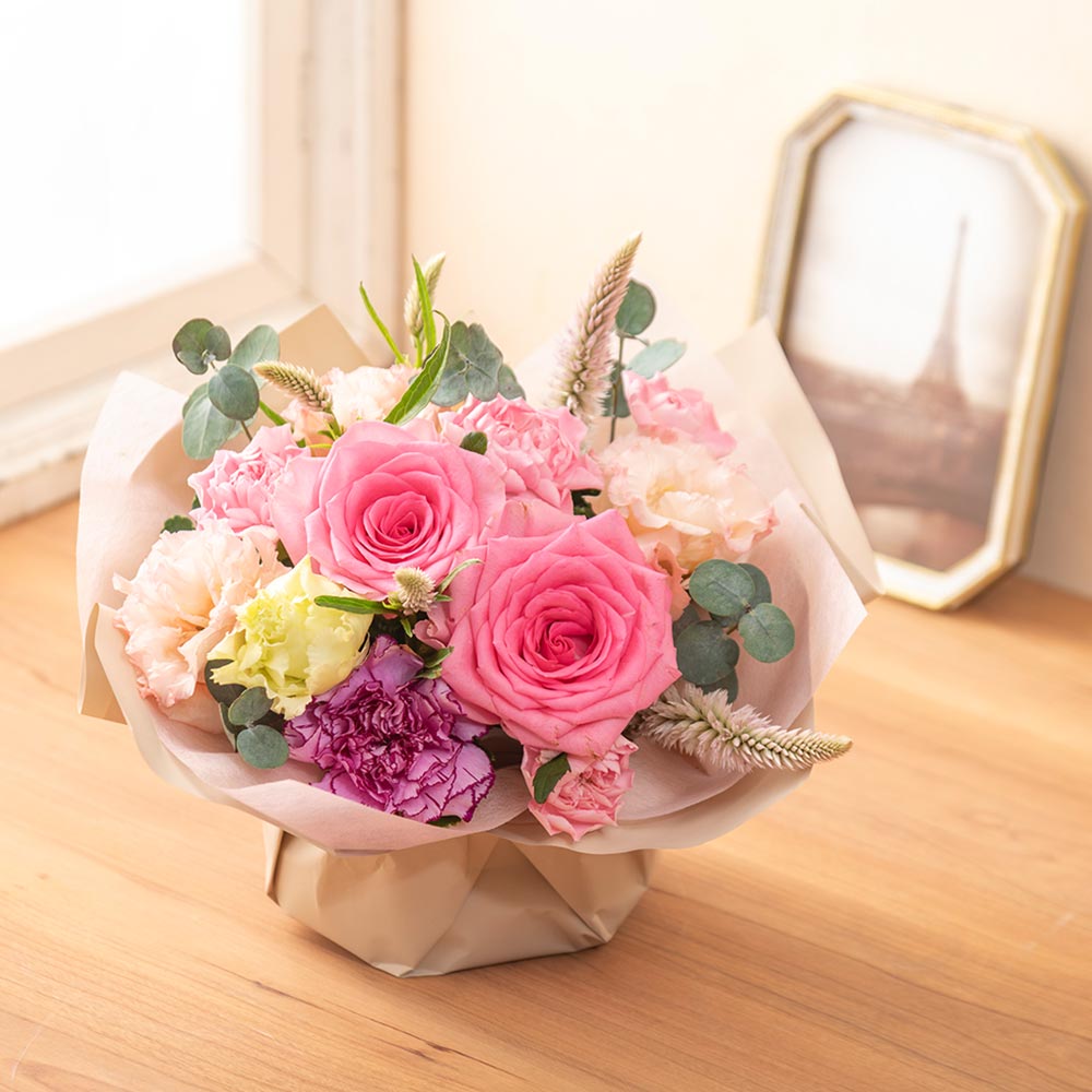 9月旬の花 ケイトウ ラッピングアレンジメント（ピンク）