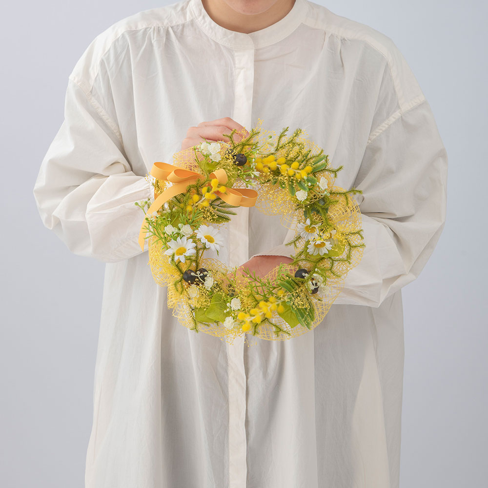 プリザーブド＆アーティシャルフラワーリース「ジョーヌ・ミモザ」